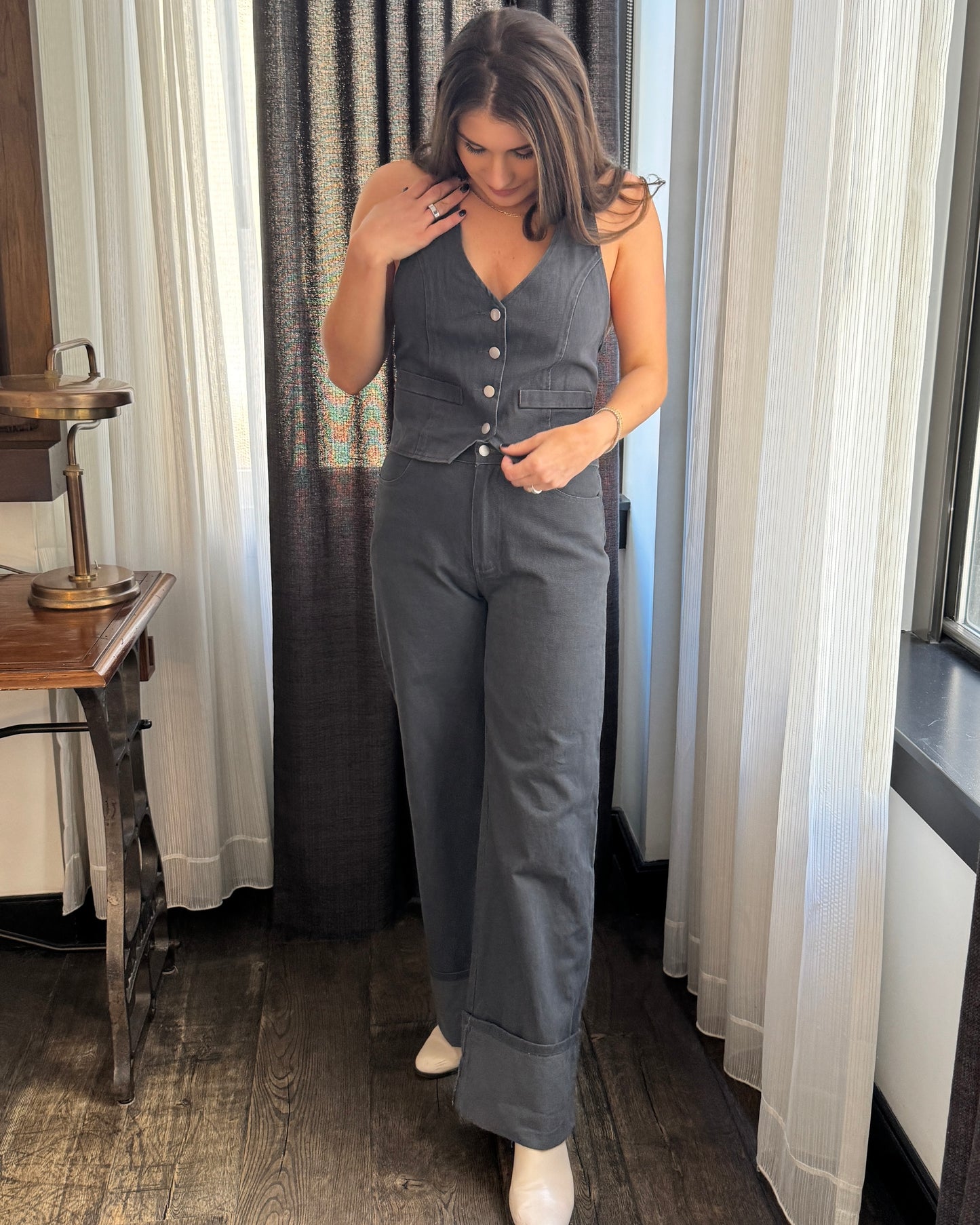 Smokeshow Denim Vest Set Top