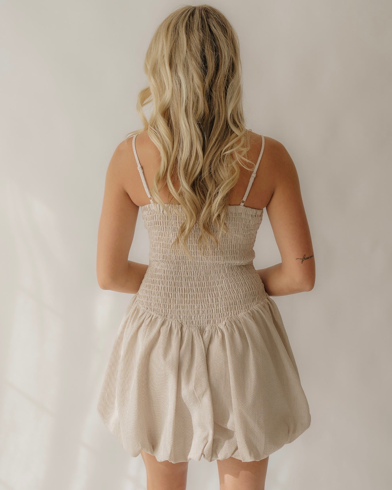 Sweet Sand Bubble Hem Dress