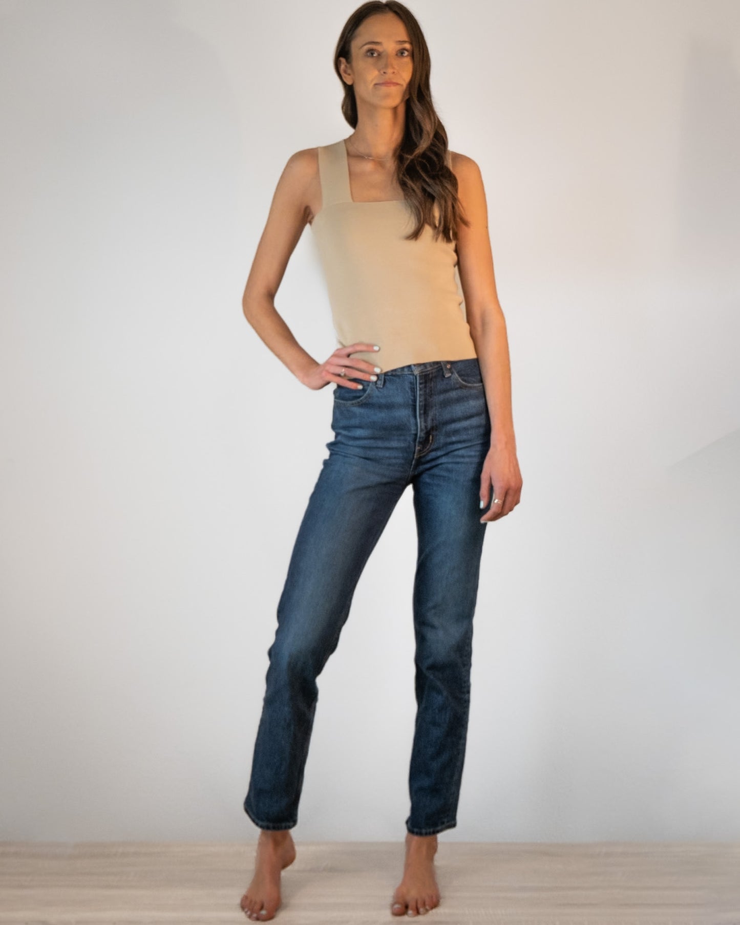 Square Neck Beige Tank Top