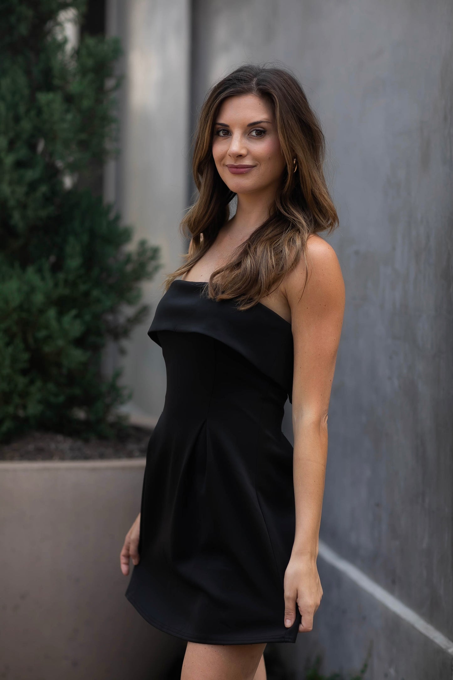 Lena Foldover Black Mini Dress