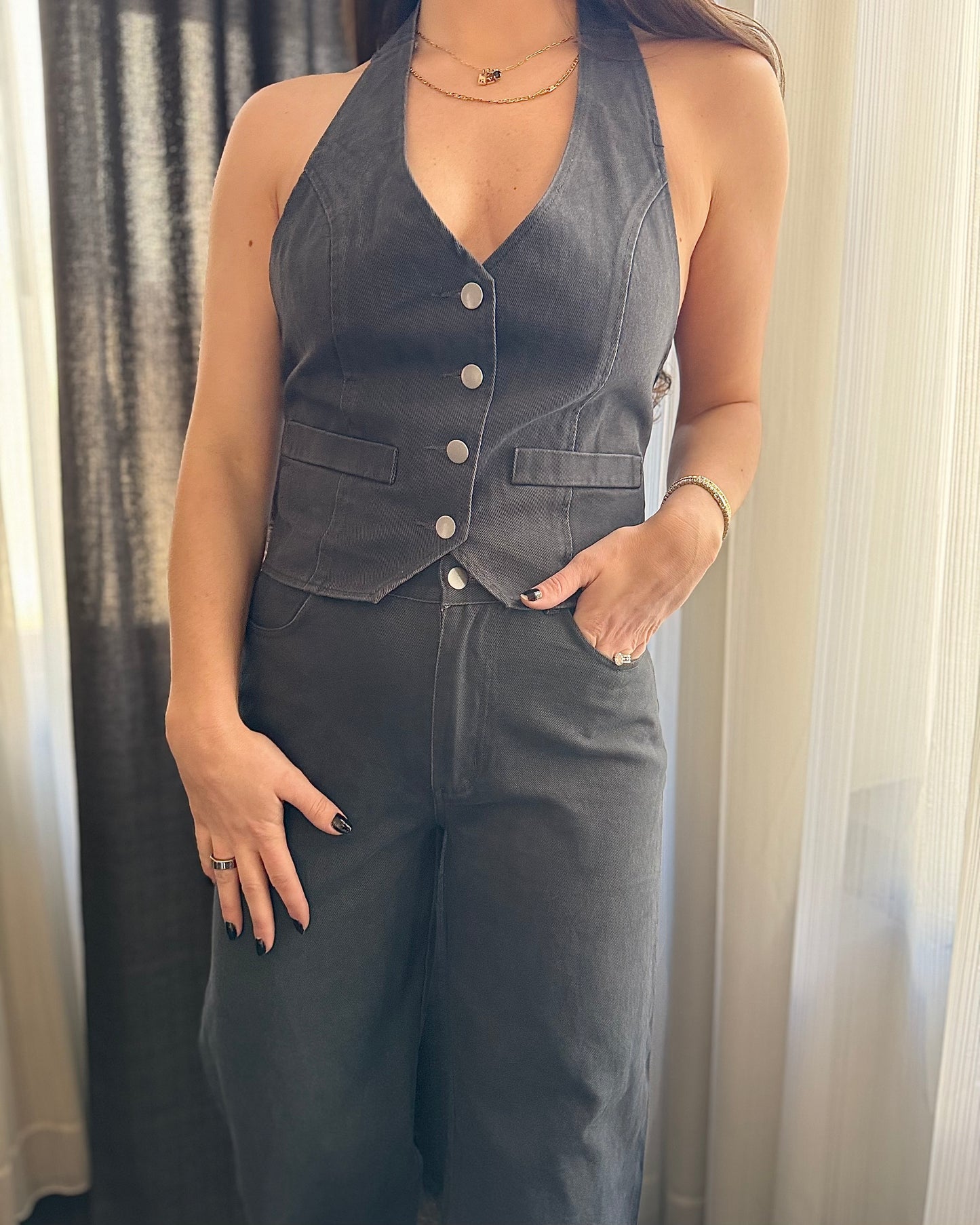 Smokeshow Denim Vest Set Top