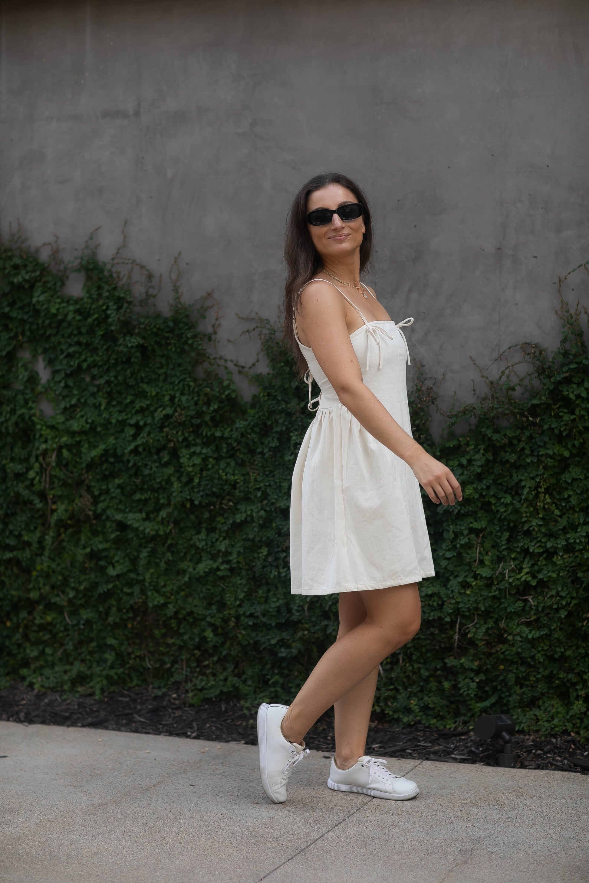 neutral mini dress boohoo Women's Linen Look Pleated Wrap Mini Dress