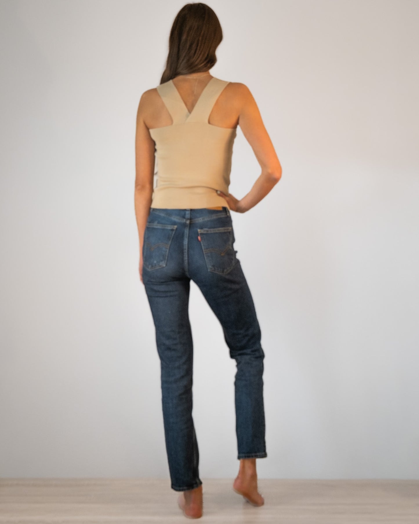 Square Neck Beige Tank Top