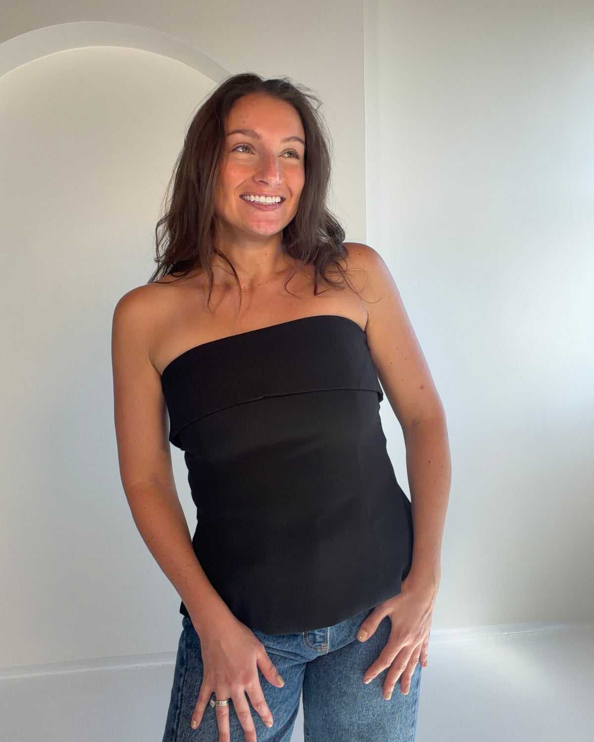 Cambrie Foldover Black Tube Top