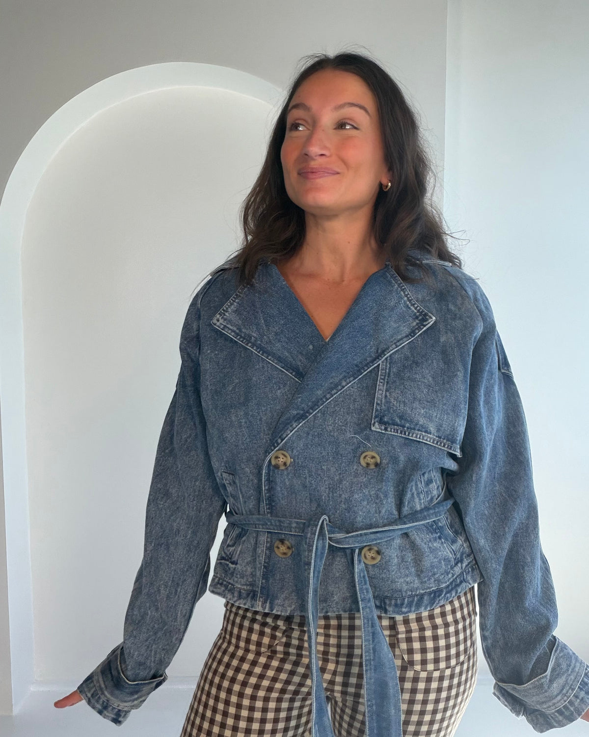 Denim Cropped Trench Coat