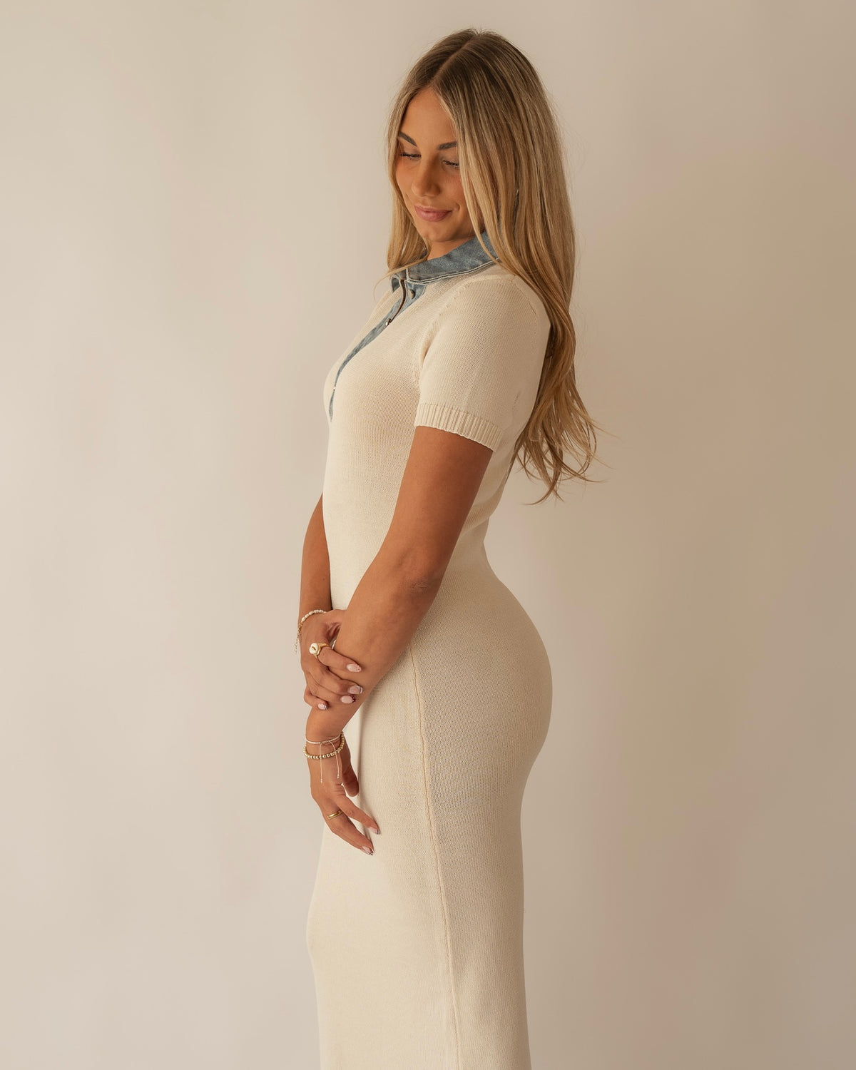 Contrast Denim Collar Maxi Dress