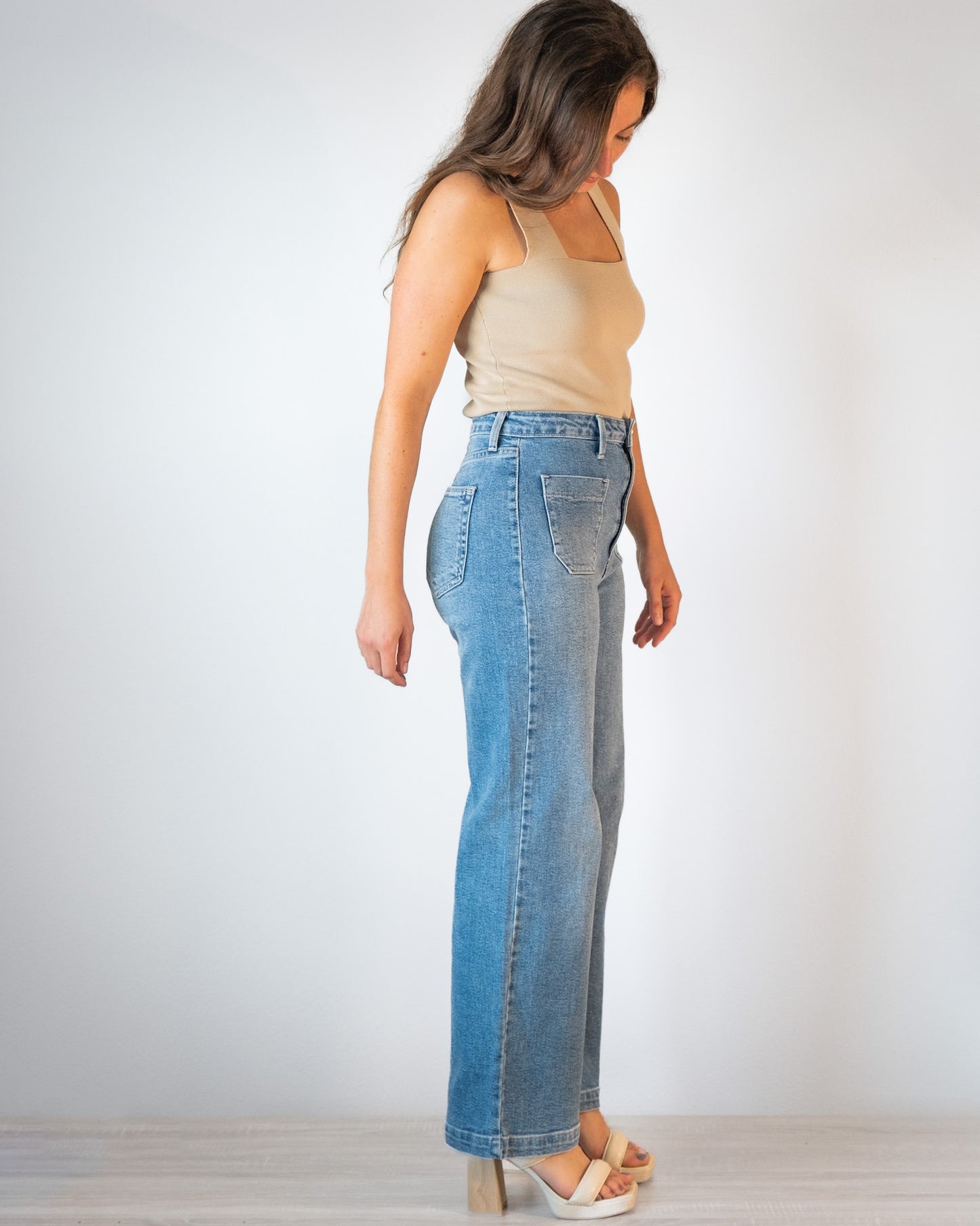 Double Pocket Denim Wide Leg Jeans