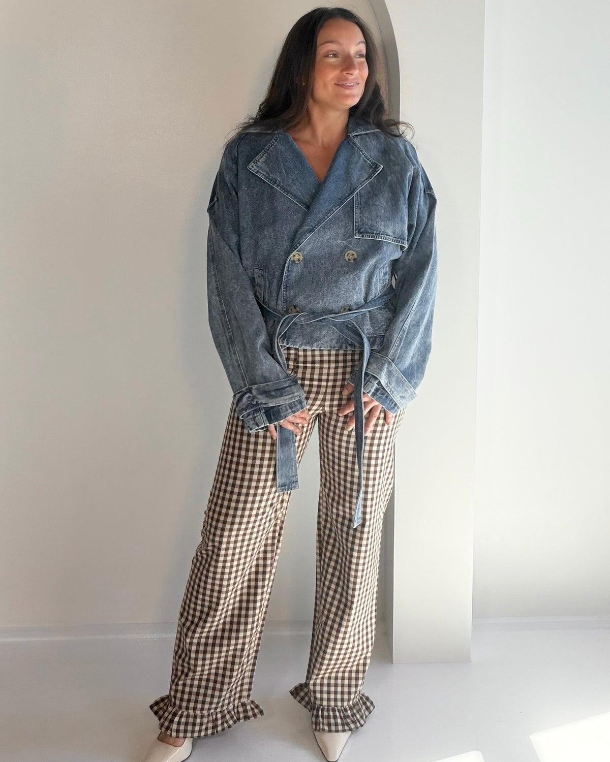 Denim Cropped Trench Coat