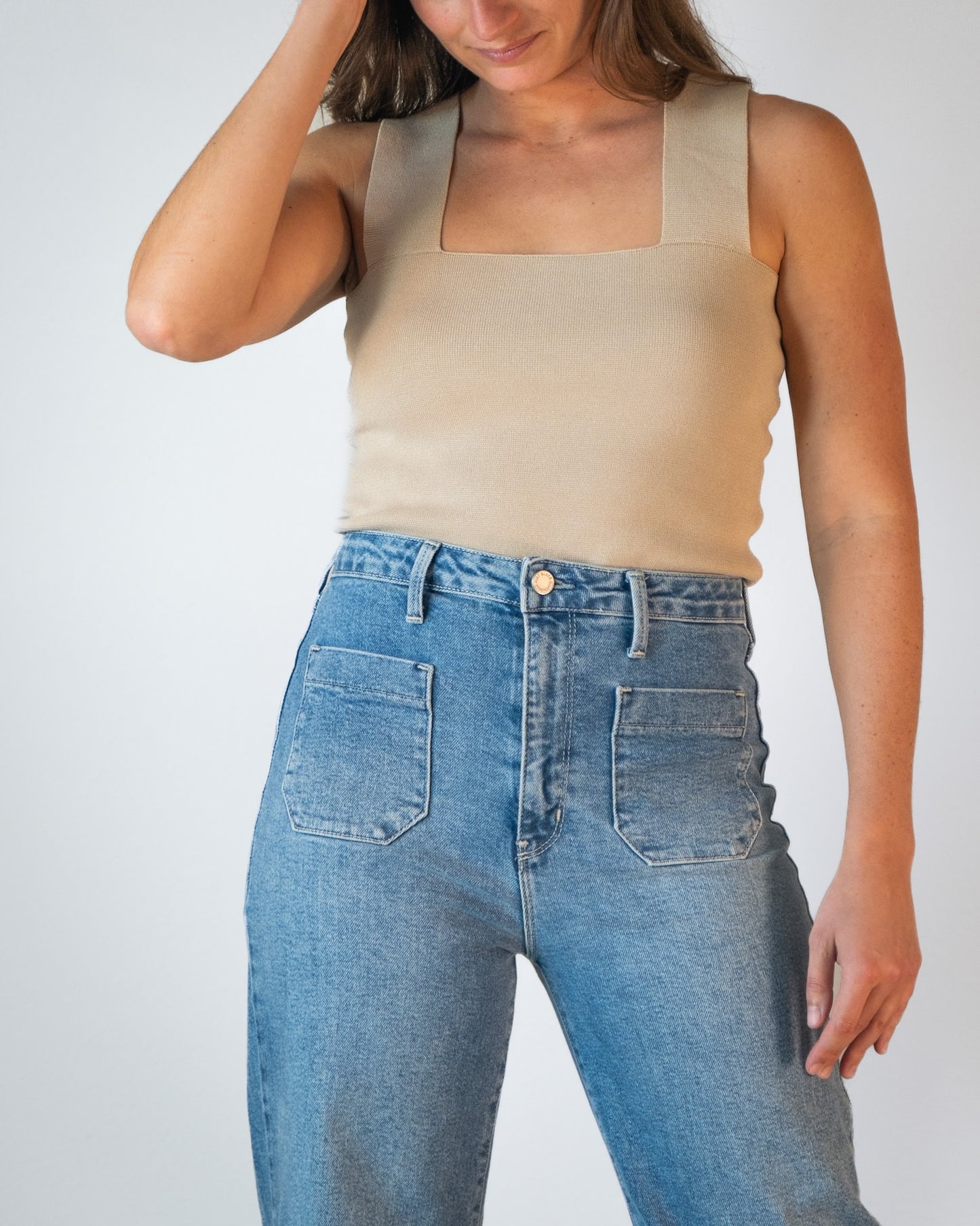 Double Pocket Denim Wide Leg Jeans