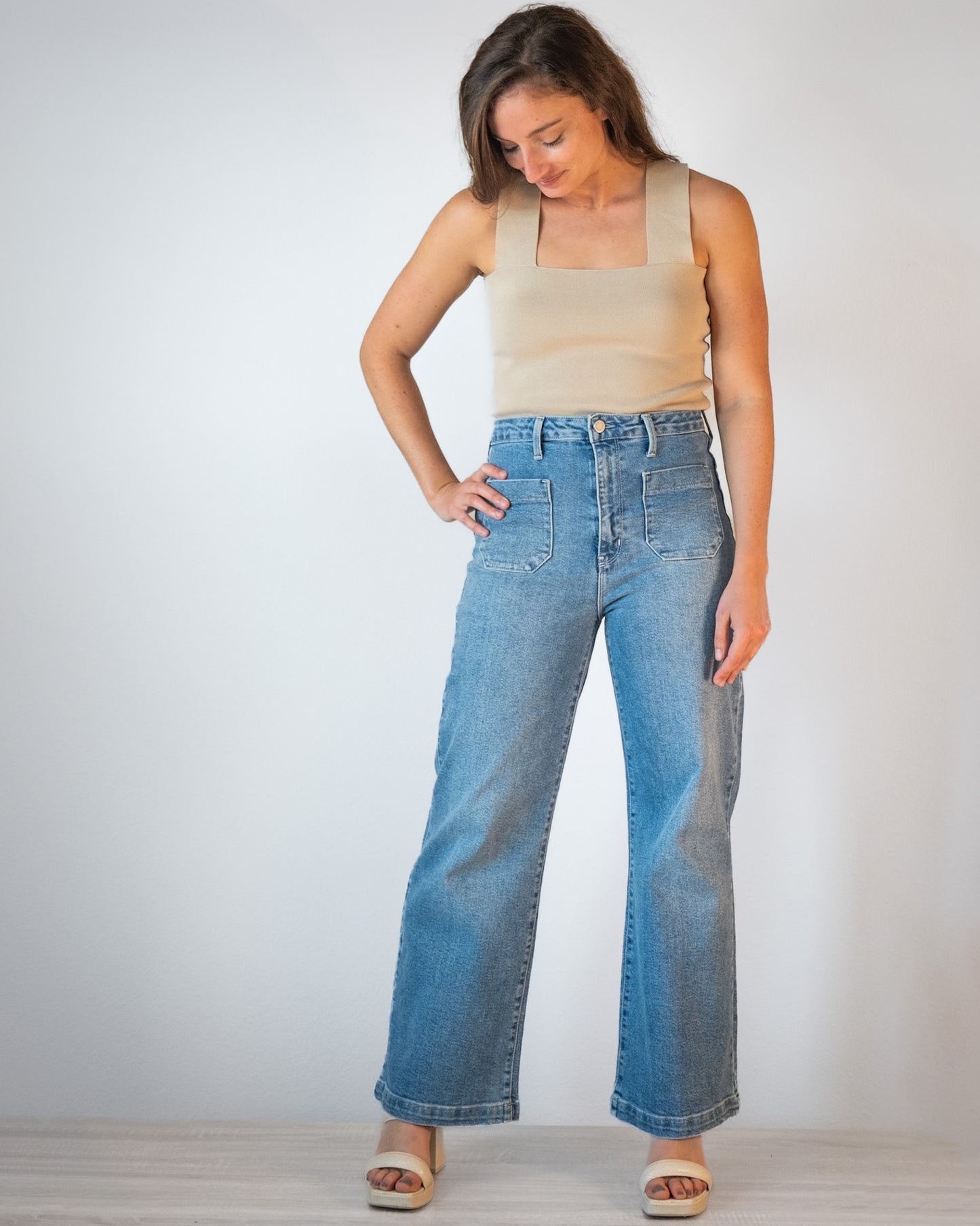 Double Pocket Denim Wide Leg Jeans