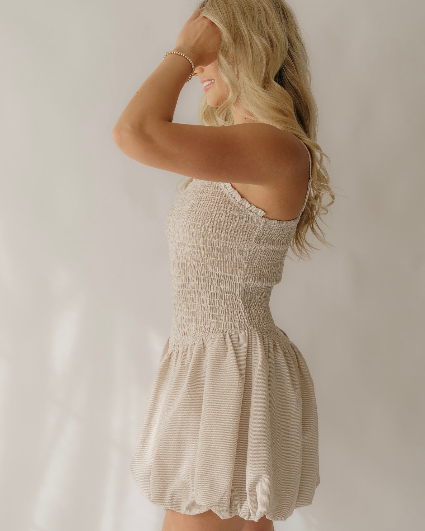 Sweet Sand Bubble Hem Dress