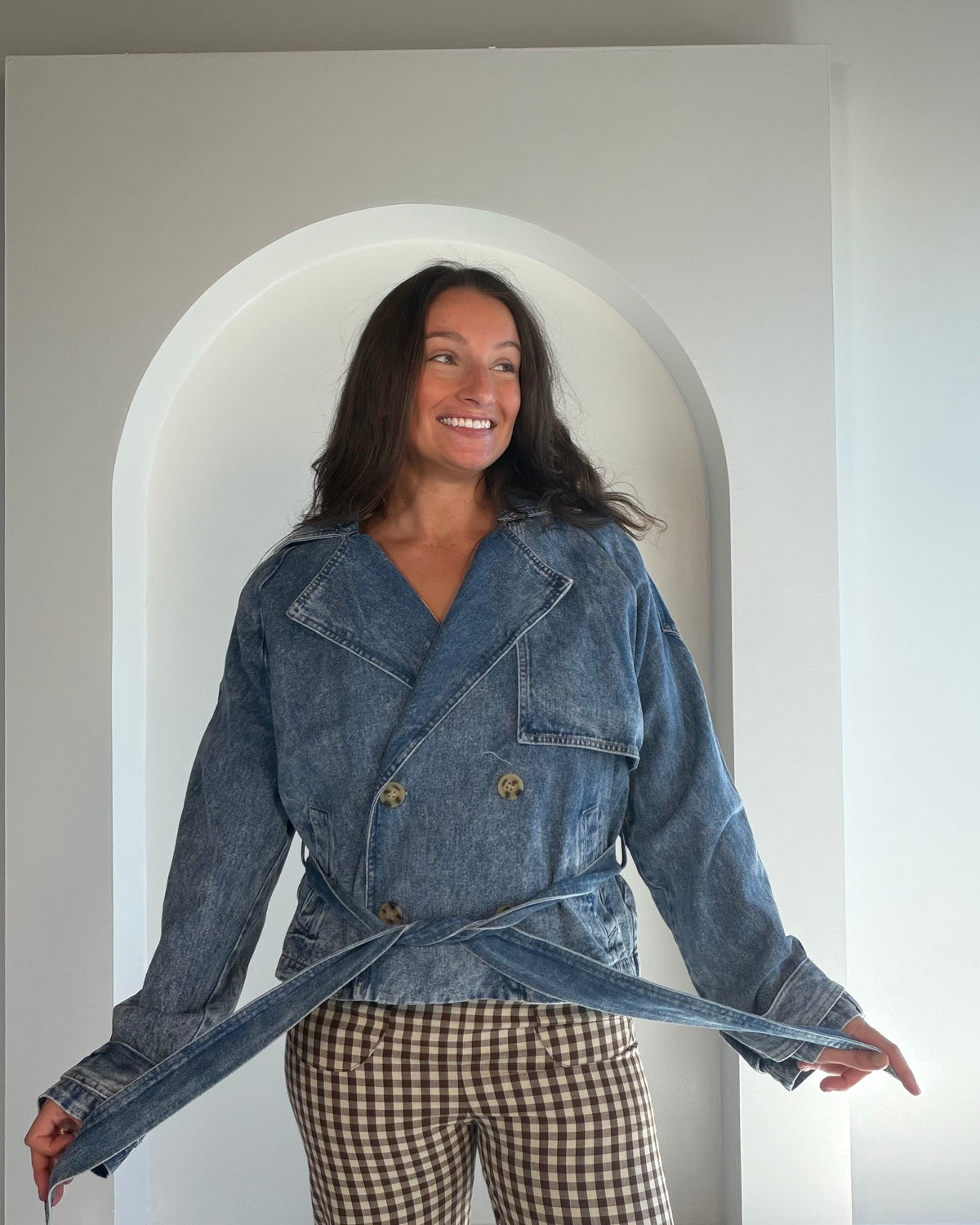 Denim Cropped Trench Coat