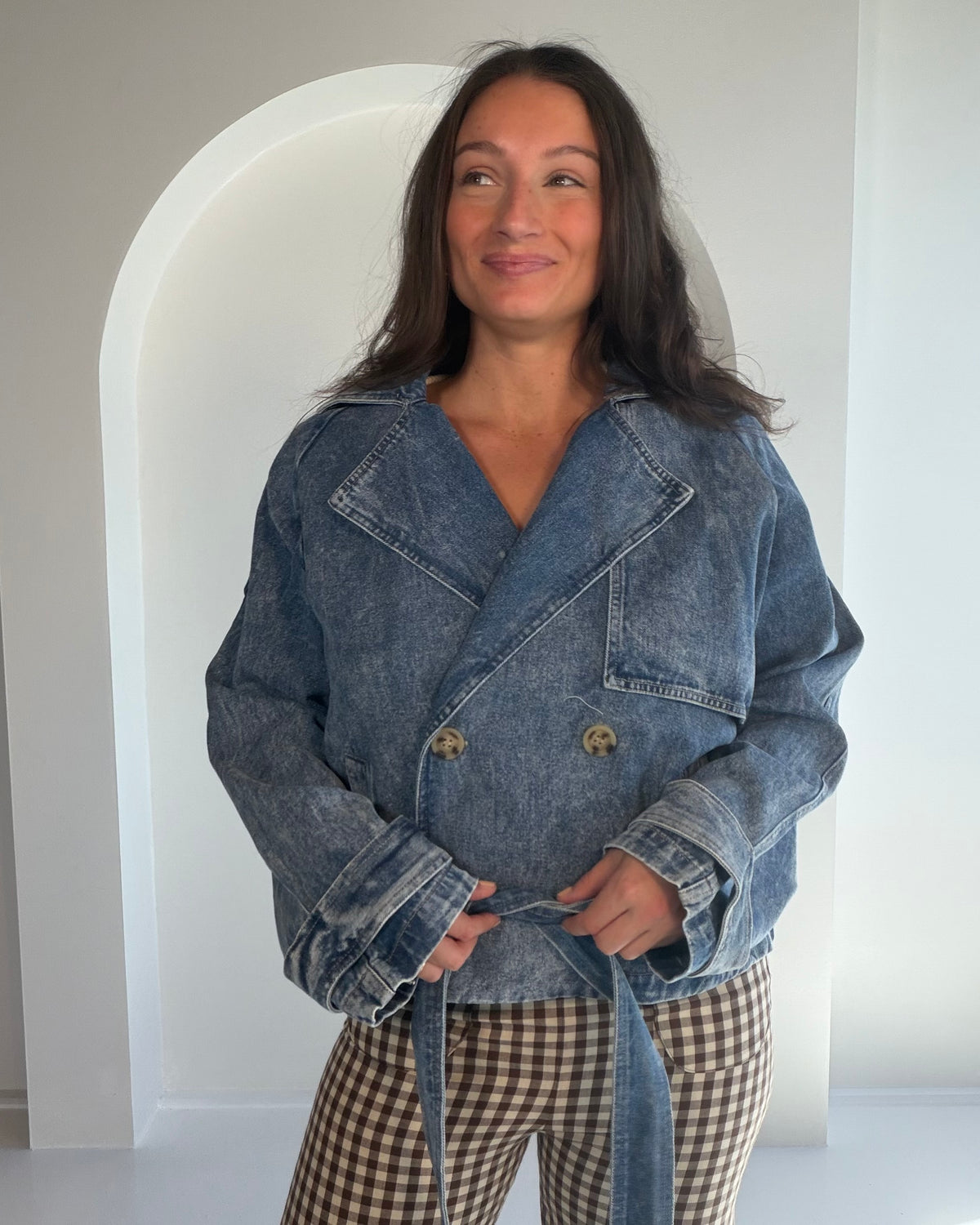 Denim Cropped Trench Coat