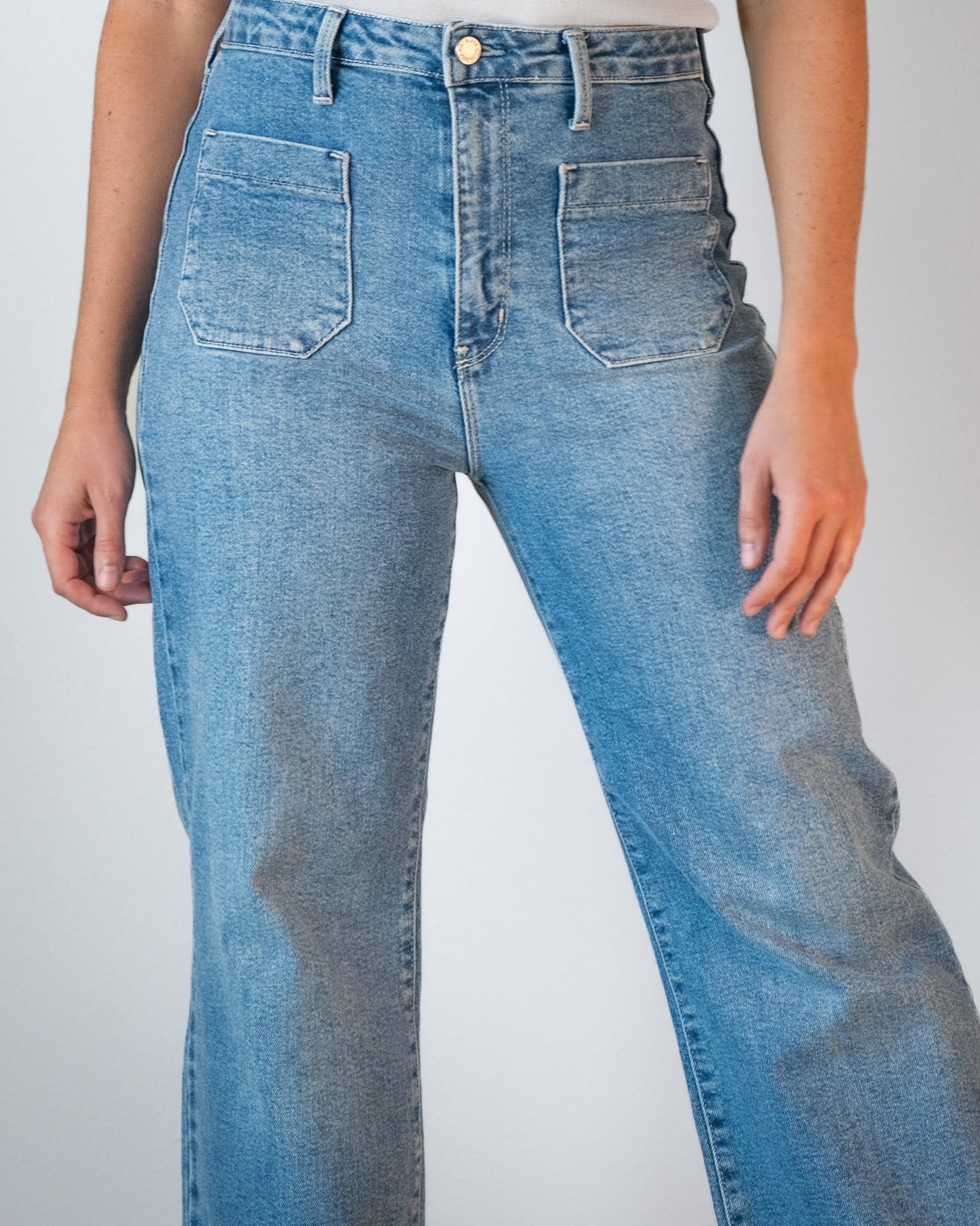 Double Pocket Denim Wide Leg Jeans