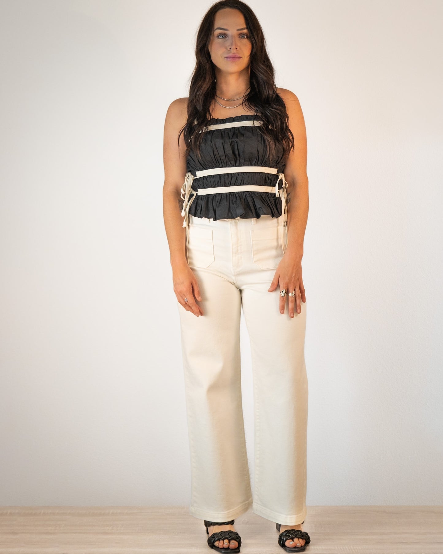 Double Pocket Off-White Wide Leg Jeans
