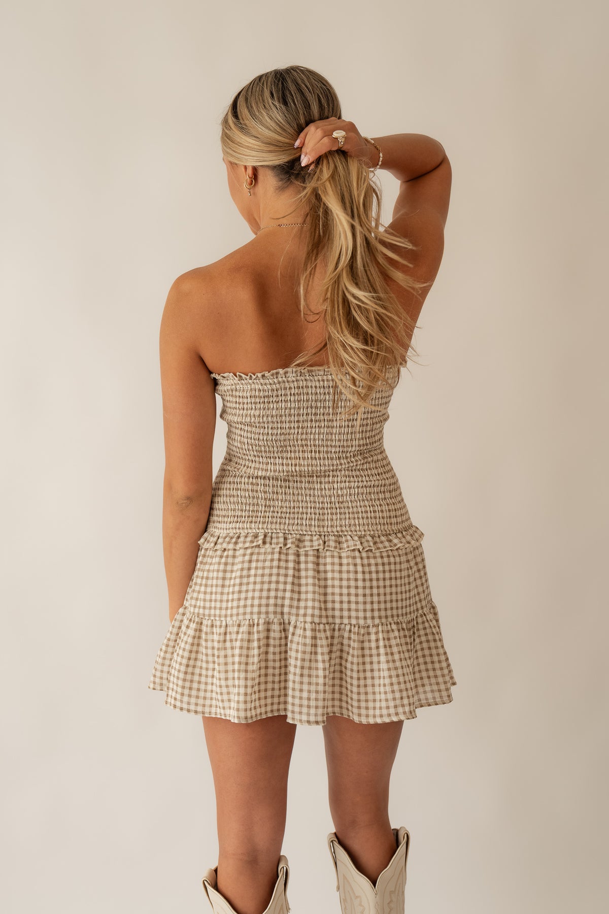Smocked Gingham Mini Dress